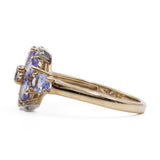 Anello vintage in oro giallo 9k con tanzaniti (1,20ct) e diamanti