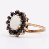 Anello vintage in oro giallo 9k con opale (0,40ct) e zaffiri blu (0,60ctw)