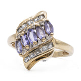 Anello vintage in oro giallo 9k con tanzaniti (0,60ct) e acquamarine (0,10ctw)