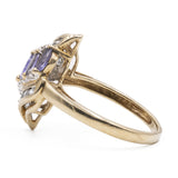 Anello vintage in oro giallo 9k con tanzaniti (0,60ct) e acquamarine (0,10ctw)