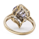 Anello vintage in oro giallo 9k con tanzaniti (0,60ct) e acquamarine (0,10ctw)