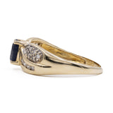 Anello vintage in oro giallo 14k con zaffiro e diamanti, anni '80