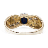 Anello vintage in oro giallo 14k con zaffiro e diamanti, anni '80