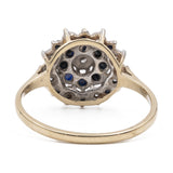Anello vintage in oro giallo 9k a fiore con zaffiri e diamanti