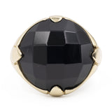 Anello vintage in oro giallo 14k con onice sfaccettato, anni '70