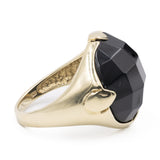 Anello vintage in oro giallo 14k con onice sfaccettato, anni '70