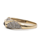 Anello vintage in oro giallo 14K con acquamarina e diamanti (0.20ctw ca.), anni '80