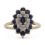Anello vintage in oro 9k con zaffiri e diamanti