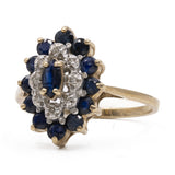 Anello vintage in oro 9k con zaffiri e diamanti