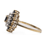 Anello vintage in oro 9k con zaffiri e diamanti