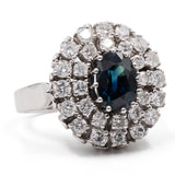 Anello vintage a margherita in oro bianco 14k con zaffiro (1,80ct) e diamanti (1,16ctw)
