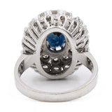Anello vintage a margherita in oro bianco 14k con zaffiro (1,80ct) e diamanti (1,16ctw)