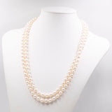 Collana vintage di perle con susta in oro giallo 18k e argento con zaffiro e diamanti, anni '50