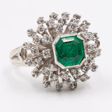 Anello vintage in oro bianco 14k con smeraldo (0,80ct) e diamanti (0,80ctw), anni '60