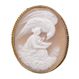 Spilla con cammeo su conchiglia raffigurante "Leda e il cigno" montata in oro 9k, primi del '900