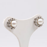 Orecchini a margherita vintage in oro bianco 18K con perle e diamanti (0.80ctw ca.), anni '60