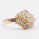 Anello vintage asimmetrico in oro giallo 14k con diamanti (0,80ctw), anni '70