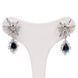 Orecchini vintage in oro bianco 14k con zaffiri (1,40ctw) e diamanti (0,80ctw), anni '70