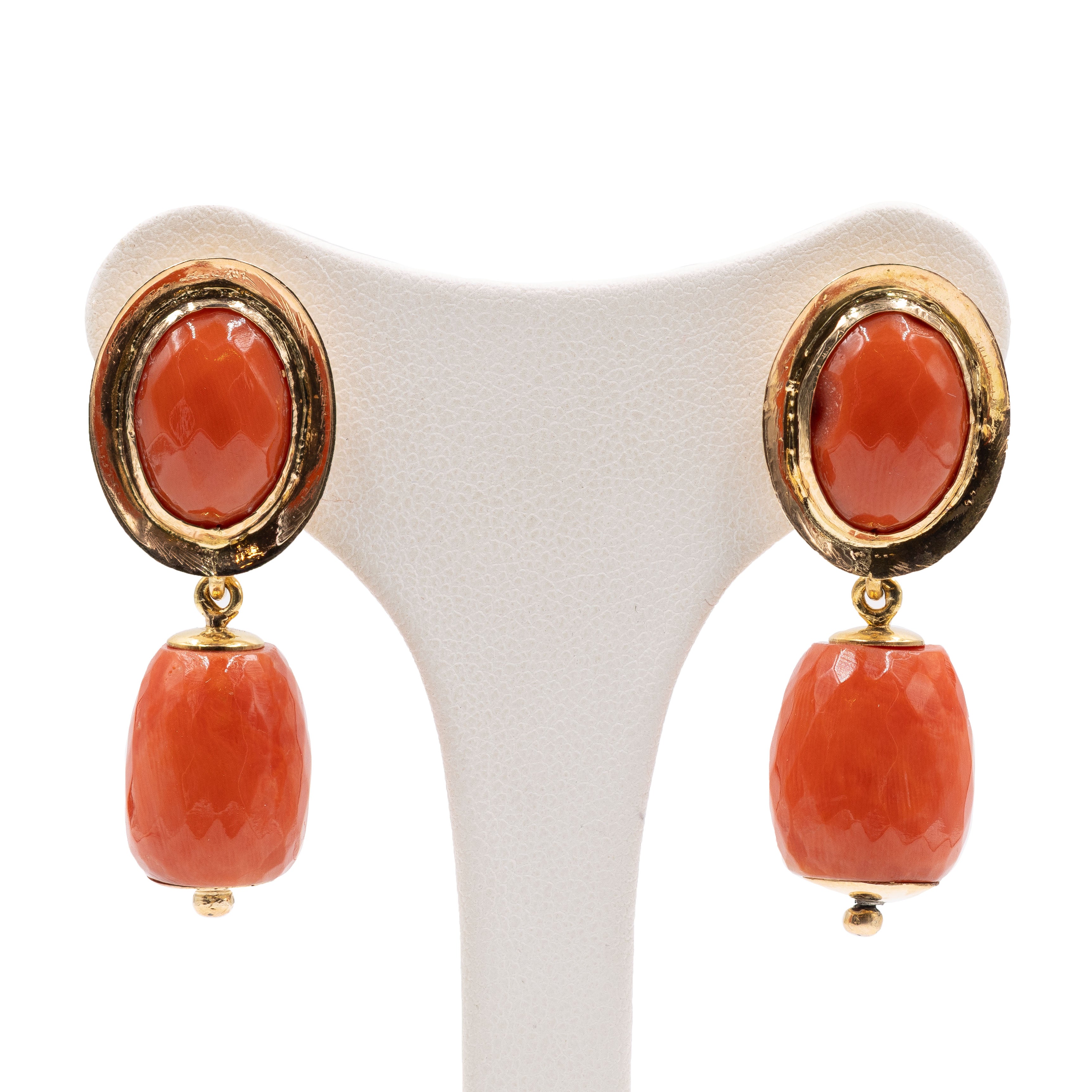 Orecchini Vintage Con Rosa In Corallo Rosso E Oro Giallo 18kt – Gioiello Artigianale Made In Italy Con Certificato