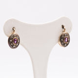 Orecchini vintage in oro giallo 14k con rubini e diamanti