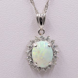 Collana vintage in platino con ciondolo il platino con opale (1,78ct) e diamanti (0,56ctw)