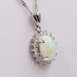 Collana vintage in platino con ciondolo il platino con opale (1,78ct) e diamanti (0,56ctw)