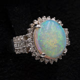 Anello vintage in platino con opale di 3,39ct e diamanti (0,46ctw)
