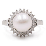 ANELLO vintage CON PERLA IN PLATINO 900 E DIAMANTI (0.40 CTW), anni '60