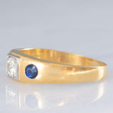 Trilogy gypsy vintage in oro giallo 18K con diamante (0.35ct ca.) e zaffiri (0.36ctw ca.), anni ‘50/‘60