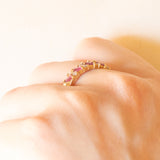 Veretta vintage in oro giallo 9K con rubini (0.50ctw ca.) e diamanti (0.16ctw ca.), anno 1990