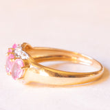 Veretta vintage in oro giallo e bianco 14K con zaffiri rosa sintetici (1.40ctw ca.) e diamanti (0.03ctw ca.), anni ‘70/‘80