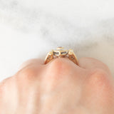 Anello doppio girevole in oro giallo 14K con rubino (0.20ct ca.)/smeraldo (0.14ct ca.) e diamanti, anni ‘80