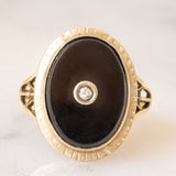 Anello Art Déco in oro giallo 14K con onice e diamante, anni ‘30
