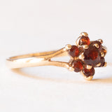 Anello a margherita vintage in oro giallo 9K con granati, anno 1979