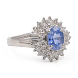 Anello vintage in platino 850 con zaffiro (1,10ct) e diamanti (0,63ctw)