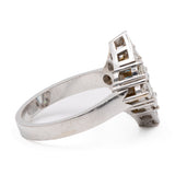 Anello vintage in oro bianco 14k con topazio azzurro quadrato e diamanti di taglio brillante (0,80ctw)