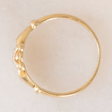 Anello Claddagh vintage in oro giallo e bianco 9K con diamante