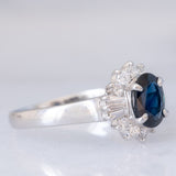 Anello ballerina vintage in platino con zaffiro (1.05ct) e diamanti (0.35ctw), anni ‘90