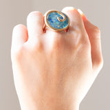 Anello vintage in oro giallo 9K con mosaico di opali triplet