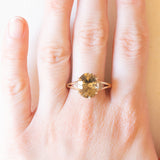 Anello da cocktail vintage in oro giallo 9K con quarzo citrino (4.20ct ca.) e diamanti