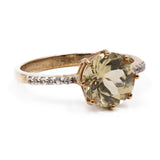 Anello vintage in oro 9k con apatite gialla (1,5ct) e zaffiri bianchi