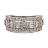 Anello vintage a fascia in platino 900 con diamanti (1ctw) di taglio brillante e baguette