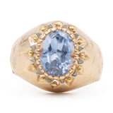 ANELLO CHEVALIER VINTAGE IN ORO GIALLO 18K CON TOPAZIO AZZURRO