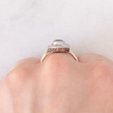 Anello a margherita antico in oro giallo 18K e argento con zaffiro e diamanti di taglio rosetta, anni ‘10/‘20