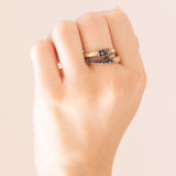 Anello a serpente antico in oro giallo 14K con granati e perlina bianca, primi del ‘900