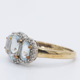 Anello vintage in oro giallo 9K con acquamarine (1.70ctw ca.) e diamanti (0.20ctw ca.), anno 2005
