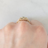 Anello vintage in oro giallo 18K con smeraldo (0.13ct ca.) e diamanti, anni ‘70/‘80