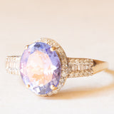 Anello da cocktail vintage in oro giallo e bianco 9K con tanzanite (3.20ct ca.) e diamanti (0.46ctw ca.)