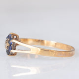 Anello a fiore vintage in oro giallo 9K con zaffiri (0.30ctw ca.) e diamante, anno 1977