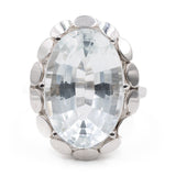 Anello vintage in oro bianco 14k con acquamarina (10ct), anni '80